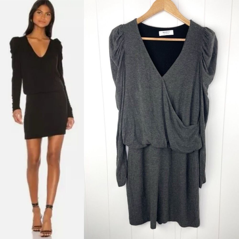 Bailey‎ 44 Faux Wrap Puff Sleeve Sophia Dress Dark Gray Size M